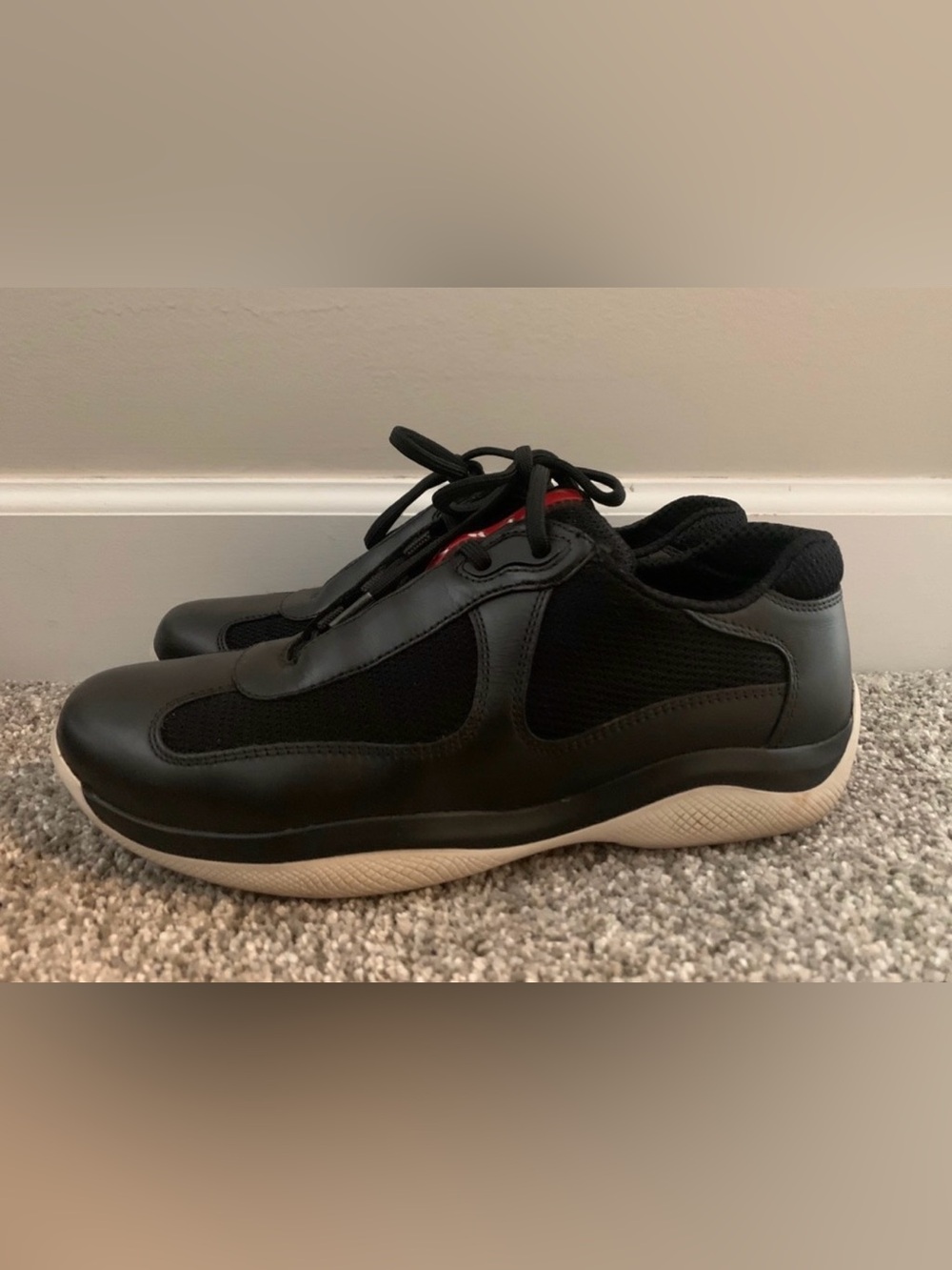 Prada Women's Americas Cup Black Sneakers with White Sole and Red Accent - Picture 4 of 6